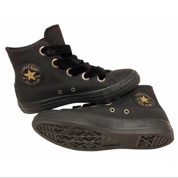 Converse Shoes - NEW Converse Black Leather Gold High Top Sneakers